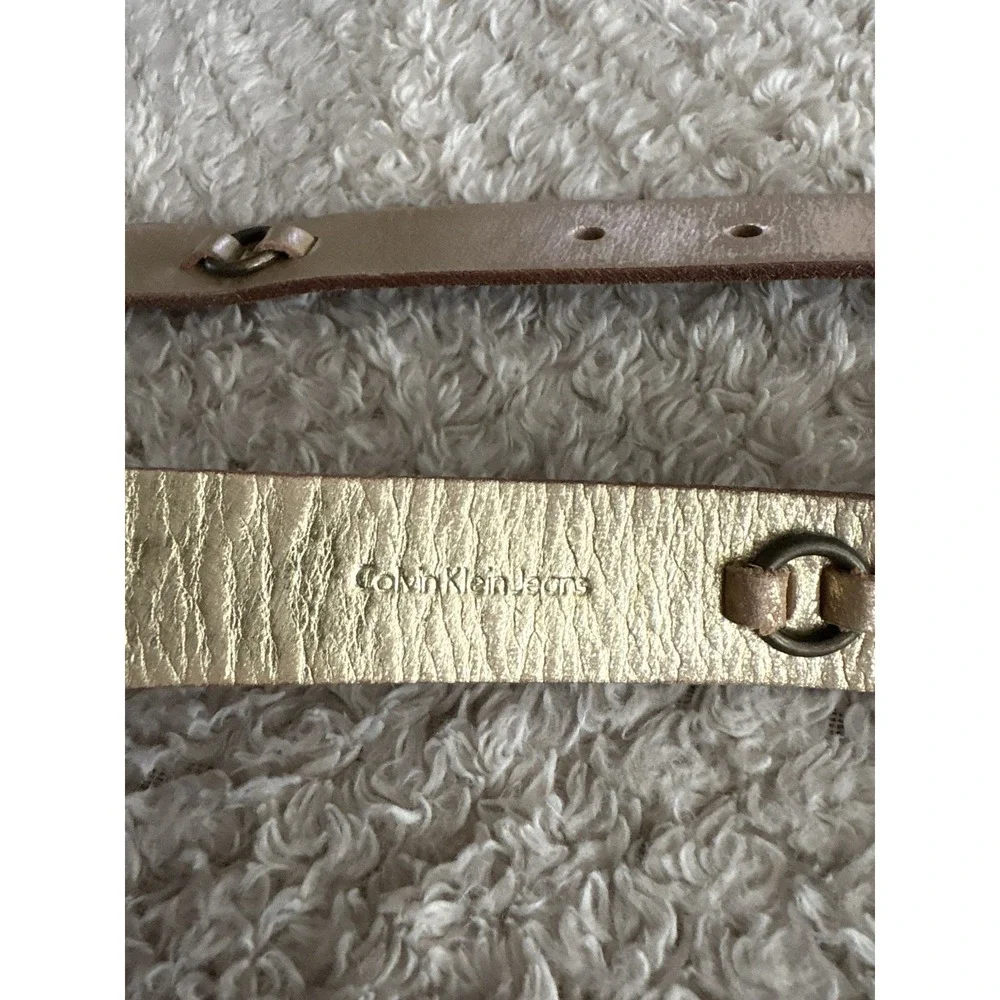 Calvin Klein Jeans Large Distressed Metallic Gold Brass Leather Belt Large VTG